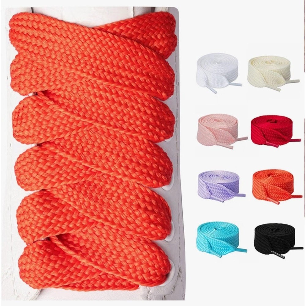 Fat Shoe Laces 2 Pair Orange 3/4" Wide Thick Flat Sneaker Shoelaces - Picture 3 of 5
